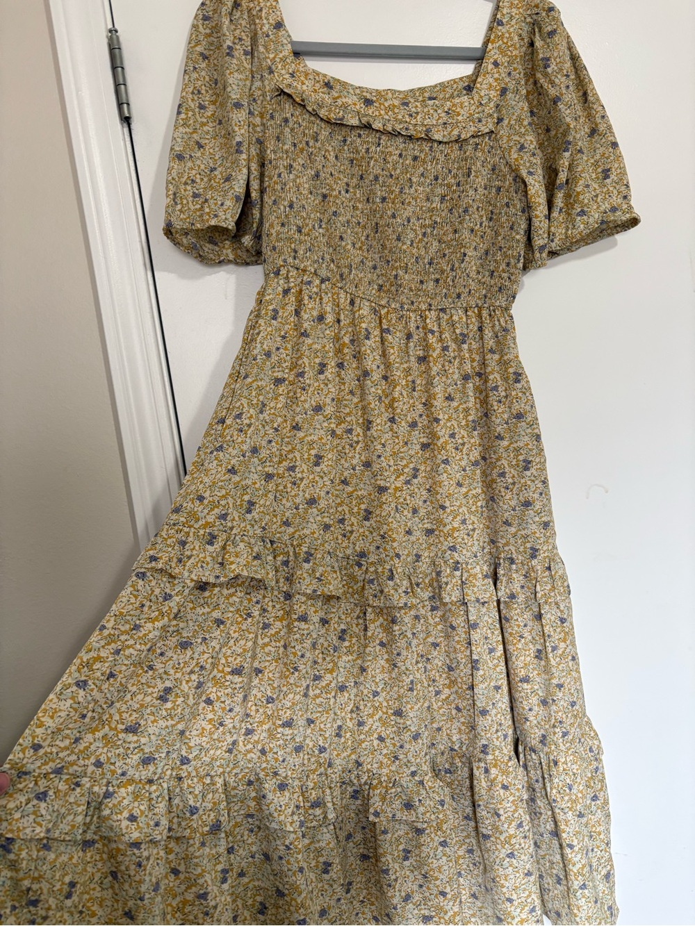 Floral Yellow Smocked Maxi Dress with Puff Sleeves